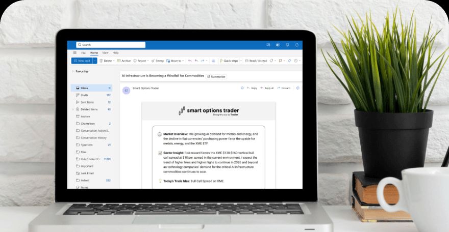 Smart Options Trader newsletter shown on a laptop screen