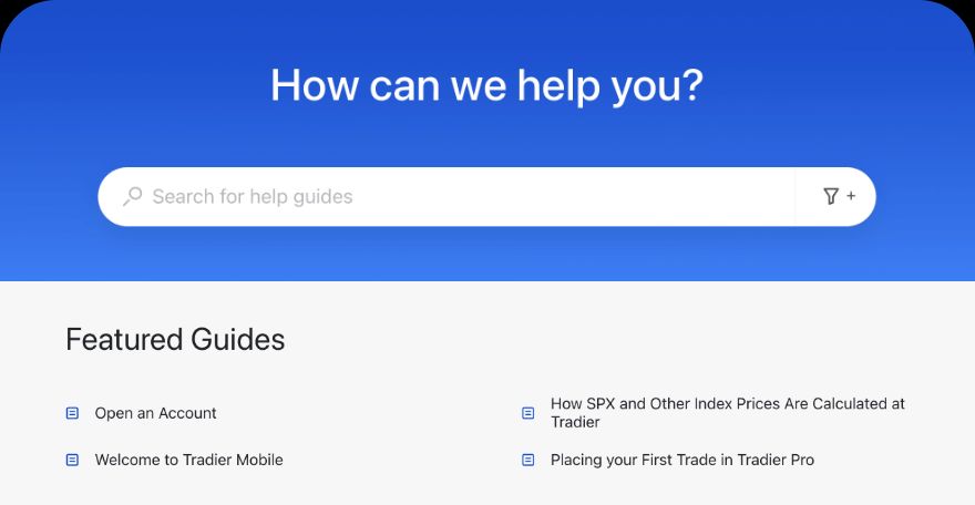 Tradier Knowledge Base search and featured guides